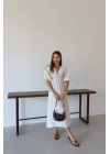 Kısa kollu müslin elbise beyaz pt
