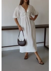 Kısa kollu müslin elbise beyaz pt
