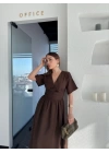 Kısa Kollu Uzun Elbise - Kahve