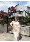 Kısa Kollu Uzun Yandan Yırtmaçlı Elbise - Beyaz