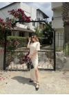 Kısa Kollu Uzun Yandan Yırtmaçlı Elbise - Beyaz