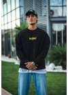 Kışlık Bisiklet Yaka Baskılı SweatShirt - Siyah