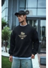 Kışlık Bisiklet Yaka Ön Ve Arka Baskılı SweatShirt - Siyah