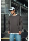 Kışlık Bisiklet Yaka Üç İplik Basic SweatShirt - Antrasit