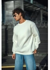 Kışlık Bisiklet Yaka Üç İplik Basic SweatShirt - Beyaz