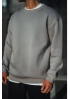 Kışlık Bisiklet Yaka Üç İplik Basic SweatShirt - Boyalı Gri