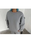 Kışlık Bisiklet Yaka Üç İplik Basic SweatShirt - Gri