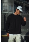 Kışlık Bisiklet Yaka Üç İplik Basic SweatShirt - Siyah