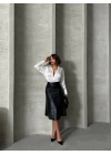 Komple parçalı deri etek siyah h26441