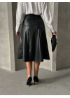 Komple parçalı deri etek siyah h26441