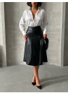 Komple parçalı deri etek siyah h26441