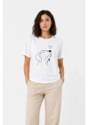 Köpek Figürlü Minimal Baskılı Tişört Kısa Kol Yazlık T-Shirt - Beyaz