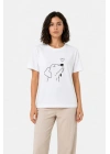 Köpek Figürlü Minimal Baskılı Tişört Kısa Kol Yazlık T-Shirt - Beyaz