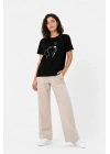 Köpek Figürlü Minimal Baskılı Tişört Kısa Kol Yazlık T-Shirt - Siyah