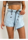Kot Jeans Kesimetrik Kesim Cepli Şortlu Etek - Gri