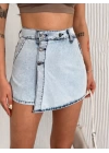 Kot Jeans Kesimetrik Kesim Cepli Şortlu Etek - Gri