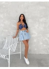 Kot Jeans Kesimetrik Kesim Cepli Şortlu Etek - Mavi