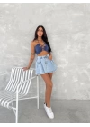 Kot Jeans Kesimetrik Kesim Cepli Şortlu Etek - Mavi