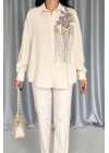 Krem Pulpayet Nakışlı Bedensiz Gömlek