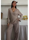 Kruvaze Model Klasik Pantolonlu Çupra Keten Takım 10191