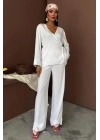 Kruvaze Model Klasik Pantolonlu Çupra Keten Takım 10191