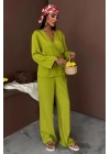 Kruvaze Model Klasik Pantolonlu Çupra Keten Takım 10191