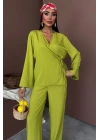 Kruvaze Model Klasik Pantolonlu Çupra Keten Takım 10191