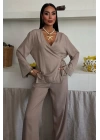 Kruvaze Model Klasik Pantolonlu Çupra Keten Takım 10191