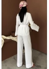 Kruvaze Model Klasik Pantolonlu Çupra Keten Takım 10191