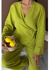 Kruvaze Model Klasik Pantolonlu Çupra Keten Takım 10191