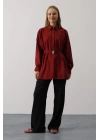 Kuşak Detaylı Tunik Gömlek - Bordo