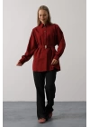 Kuşak Detaylı Tunik Gömlek - Bordo