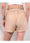 Kuşaklı keten şort bej s255265