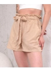 Kuşaklı keten şort bej s255265