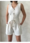 Kuşaklı şortlu tulum