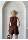 Kuşaklı şortlu tulum