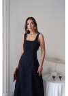 Lacivert Çift Dikişli Gabardin Elbise