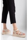 Lenda Bej Cilt Kemerli Sandalet