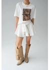Leopar Baskı T-Shirt - Krem