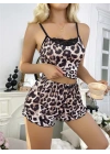 Leopar Desenli Şortlu Gecelik Pijama Takımı 5048