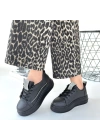 Leope Siyah Cilt Bağcıklı Spor Ayakkabı