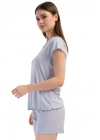 Likralı Viskon V Yaka Kısa Kol Eteği Oval Şort Tak