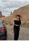 Madonna yaka bol paça pantolonlu takım