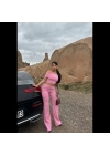 Madonna yaka bol paça pantolonlu takım