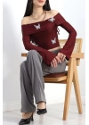 Madonna Yaka Büzgülü Bluz Bordo - 7196.1918.