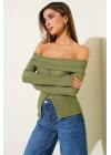 Madonna Yaka Düğmeli Bluz yeşil t4329