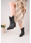 Matin Siyah Cilt Topuklu Bot