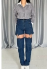 Mavi Askılı İki Parça Jeans Pantolon