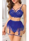 Mavi Bel Tüllü Kadın Seksi Fantazi Jartiyer Takım 2121