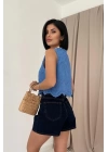 Mavi Sıfır Kol Brode Bluz